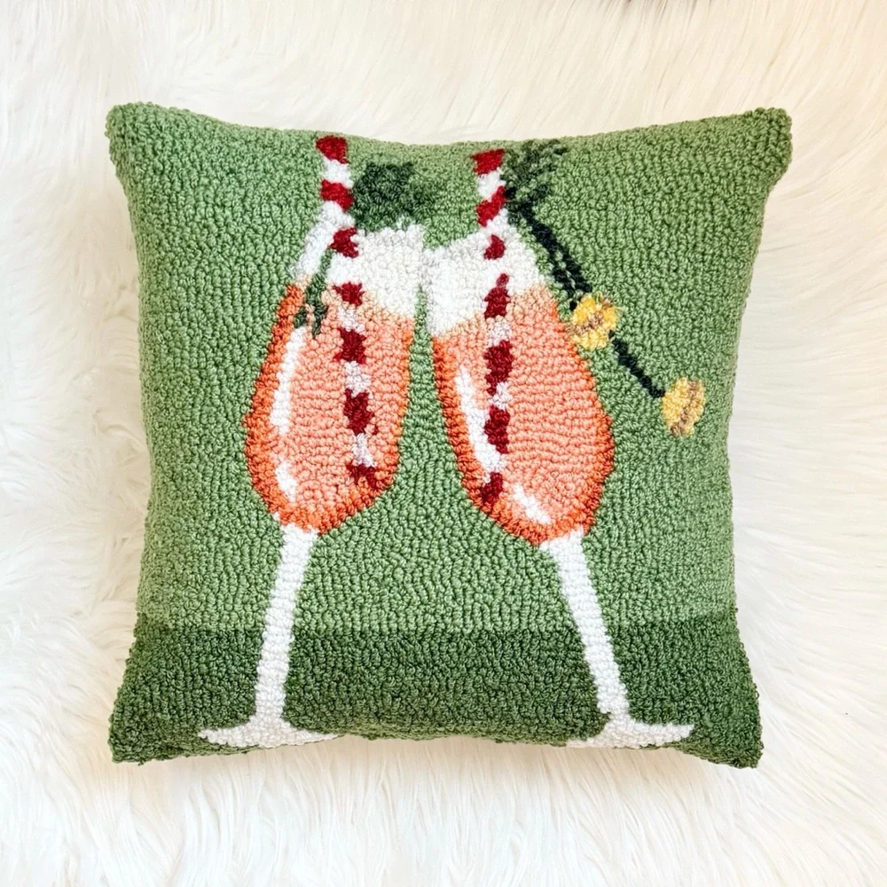 Holiday Champagne Hooked Pillow